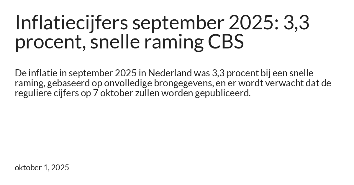 Inflatie in september 3,3 procent bij snelle raming - De Notendop